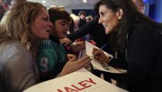 La candidata republicana Nikki Haley en un las primarias republicanas de Washington DC.