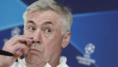 El entrenador italiano del Real Madrid, Carlo Ancelotti, en una rueda de prensa.