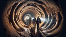 Espeólogos investigando un túnel bajo Tierra