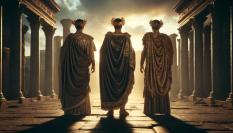 Tres emperadores romanos observando el amanecer