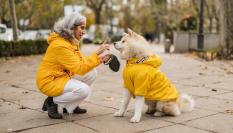 Mujer sacando a pasear a su perro
