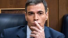 Pedro Sánchez, pensativo en el Congreso