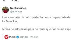 El mensaje publicado por Noelia Núñez
