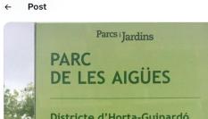 El cartel de un parque de Barcelona