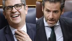 El ministro de Presidencia y Justicia, Félix Bolaños, y el portavoz del PP, Borja Sémper; en sendas imágenes en el Congreso.
