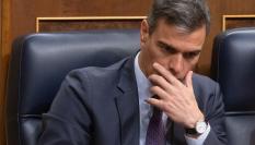 Pedro Sánchez, pensativo en el Congreso