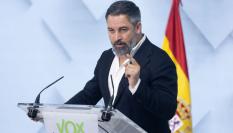 Santiago Abascal, en una comparecencia tras una reunión de Vox