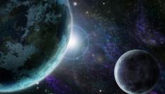 Ilustración digital de la Tierra y la Luna.