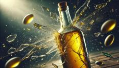 Botella de aceite rompiéndose