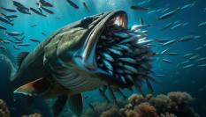 Recreación de un bacalao devorando capelanes realizada con inteligencia artificial