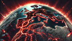 Ilustración de La Tierra desintegrándose como si estuviera comenzando un terremoto global.