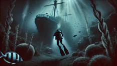 Recreación de un buzo descubriendo un barco hundido
