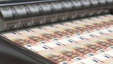 Ilustración de impresión de billetes de 50 euros (renderizado).