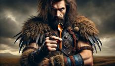 Recreación de un bárbaro con una cuchara