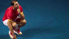 Rafa Nadal, pensativo y emocionado en el homenaje por su retirada