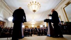 El presidente de Estados Unidos, Donald Trump, y el primer ministro de Israel, Benjamin Netanyahu, en la rueda de prensa posterior a su reunión en Washington.