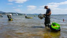 Un grupo de mariscadores trabaja en aguas de la ría de Arousa, en Galicia.