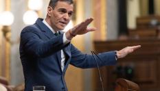 Pedro Sánchez gesticula desde la tribuna del Congreso