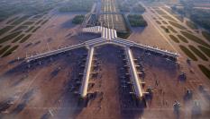 Vista aérea del futuro Solidarity Transport Hub de Polonia.