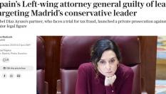 Captura de la información del diario británico 'The Telegraph", con Isabel Díaz Ayuso en el centro.