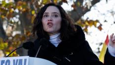 Isabel Díaz Ayuso, en la manifestación del PP de este domingo en Madrid.