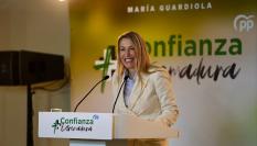La presidenta de la Junta de Extremadura, María Guardiola, durante un mitin del PP, el 4 de diciembre de 2025, en Don Benito, (Badajoz).