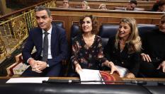 Pedro Sánchez, María Jesús Montero y Yolanda Díaz, en el Congreso