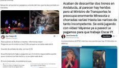 Diferentes tuits publicados este domingo tras el accidente ferroviario