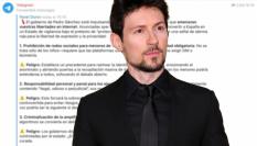 Ilustración con el propietario de Telegram, Pável Dúrov, y el mensaje que envió alertando del Gobierno de Pedro Sánchez, sumándose a los ataques de Elon Musk.