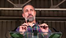 El presidente de Vox, Santiago Abascal, durante un mitin de las elecciones en Castilla y León, en Tordesillas.