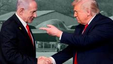 Fotomontaje con el mandatario estadounidense, Donald Trump, y su homólogo israelí, Benjamin Netanyahu; con un bombardero B2 Spirit al fondo.