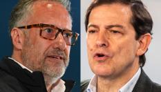 Carlos Pollán, candidato de Vox en Castilla y León, y Alfonso Férnandez Mañueco, candidato del PP y actual mandatario, en sendas imágenes de campaña.