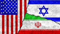 Ilustración con las banderas de Estados Unidos, Israel e Irán.
