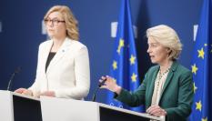 Ursula von der Leyen y Henna Virkkunen en una comparecencia en Bruselas.