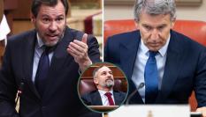 Imágenes de archivo del ministro de Transporte, Óscar Puente, el presidente del PP, Alberto Núñez Feijóo, y el líder de Vox, Santiago Abascal, en un detalle en el círculo; respectivamente.