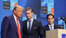 El presidente de EEUU, Donald Trump, su secretario de Defensa, Pete Hegseth, y el de Estado, Marco Rubio, en la cumbre de la OTAN en La Haya, el 25 de junio de 2025.