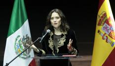 La presidenta de la Comunidad de Madrid, Isabel Díaz Ayuso, habla durante la ‘Celebración por la Evangelización y el Mestizaje en México: Malinche y Cortés’, este lunes en Ciudad de México (México)