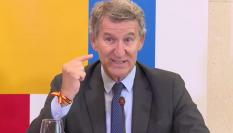 El presidente del PP, Alberto Núñez Feijóo, en la apertura de un curso de la Universidad Internacional Menéndez Pelayo sobre autonomía estratégica en la UE.