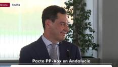 Juanma Moreno en una comparecencia tras alcanzar un acuerdo con Vox.