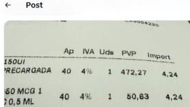 Hace una foto al ticket que le han dado en la farmacia tras comprar sus medicamentos: para que alguno tome nota