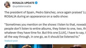 Una cuenta fan de Rosalía recoge las palabras de Sánchez sobre su nuevo disco con una foto del presidente imposible de imaginar