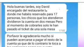 Un hostelero ve que un cliente se ha ido a medio pagar por un descuido de un camarero y le manda un WhatsApp que se las trae