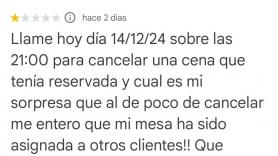 Se queja de que dan su mesa a otro cliente tras cancelar la reserva y la respuesta del restaurante es puro cachondeo