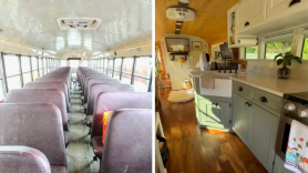 Compran un autobús escolar por 4.200 euros y lo transforman en una auténtica casa de playa rodante