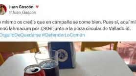 El líder de IU en Castilla y León muestra lo que ha comido por 7,90 euros