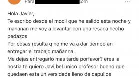 Sale de fiesta y manda un correo al profesor para cambiar la fecha de un trabajo: su respuesta, para exponerla en el ministerio de Educación