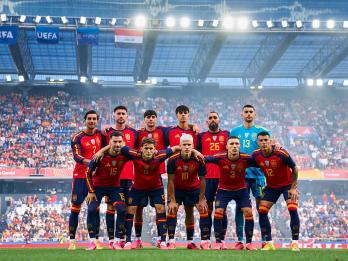 Jugadores de España en el partido contra Irak.