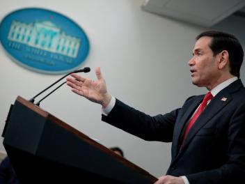 El secretario de Estado de EEUU, Marco Rubio, durante una rueda de prensa sobre Irán en la Casa Blanca, el 5 de mayo de 2026.