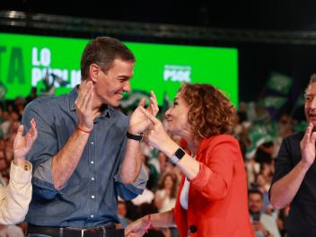 Pedro Sánchez y María Jesús Montero en la campaña de las andaluzas.