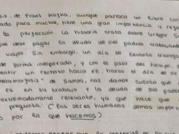 La reflexión de una alumna sobre Franz Kafka y su obra 'La Metamorfosis'.